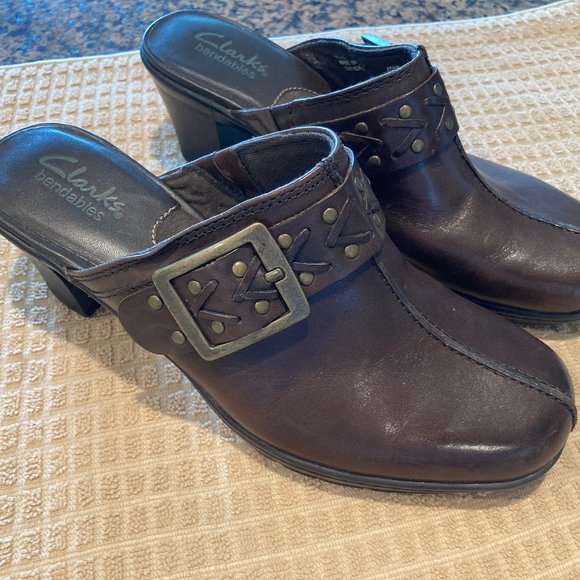 Clarks Brown Leather Mules, 7M - Picture 2 of 6